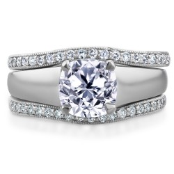 White Gold 1 1/3ct TDW Bridal Set Cushion Diamond Solitaire with Double Diamo - Handcrafted By Name My Rings™