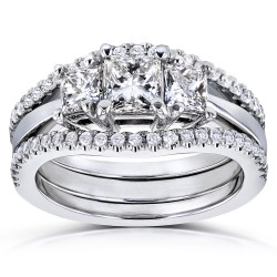 White Gold 1 1/4ct TDW Diamond 3 Stone Princess Bridal Set - Handcrafted By Name My Rings™