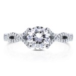 White Gold 1 1/6ct TCW Forever Brilliant Moissanite and Diamond Crossover Engagement Ring - Handcrafted By Name My Rings™