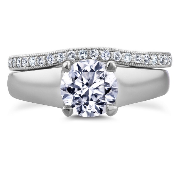 White Gold 1 1/6ct TDW Round Diamond Solitaire and Diamond Wedding Band Brida - Handcrafted By Name My Rings™