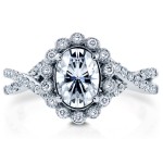 White Gold 1 1/6ct TGW Oval Forever Brilliant Moissanite and Diamond Unique Vintage Engagement Ring - Handcrafted By Name My Rings™