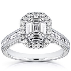 White Gold 1 2/5ct Emerald and Baguette Diamond Art Deco Cathedral Engagement - Handcrafted By Name My Rings™