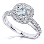 White Gold 1 2/5ct TCW Forever One Near Colorless Moissanite and Diamond Halo Ring - Handcrafted By Name My Rings™