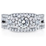 White Gold 1 2/5ct TDW Three Stone Diamond 3-Piece Bridal Rings Set - Handcrafted By Name My Rings™