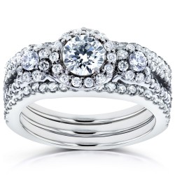 White Gold 1 2/5ct TDW Three Stone Diamond 3-Piece Bridal Rings Set - Handcrafted By Name My Rings™