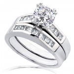 White Gold 1 3/4ct TGW Forever One DEF Cushion Moissanite and Princess Channel Diamond Bridal Set - Handcrafted By Name My Rings™