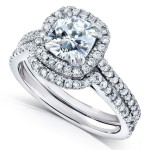 White Gold 1 3/5ct Forever One DEF Cushion Moissanite and Diamond Halo Bridal Set - Handcrafted By Name My Rings™