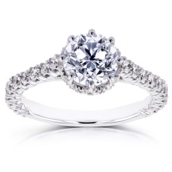 White Gold 1 3/5ct TDW Round Brilliant Diamond 8-Prong Center Standing Halo Engagement Ring - Handcrafted By Name My Rings™