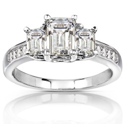 White Gold 1 3/5ct TGW Emerald-cut Moissanite and Diamond Accent 3-Stone Engagement Ring - Handcrafted By Name My Rings™