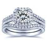 White Gold 1 4/5ct TCW Moissanite and Diamond Bridal Rings 3-pc Set - Handcrafted By Name My Rings™