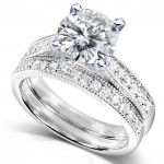 White Gold 1 7/8ct Round Moissanite and 1/3ct TDW Diamond Pave Milgrain Brida - Handcrafted By Name My Rings™