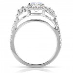 White Gold 1 7/8ct TGW Forever One DEF Cushion Moissanite and Diamond 3-Stone Halo Engagement Ring - Handcrafted By Name My Rings™
