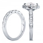 White Gold 1 7/8ct TGW Round-cut Moissanite and Diamond Floral Antique Bridal Rings Set - Handcrafted By Name My Rings™