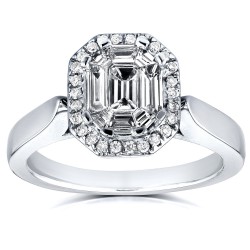White Gold 1/2ct Emerald and Round Diamond Art Deco Cathedral Engagement Ring - Handcrafted By Name My Rings™