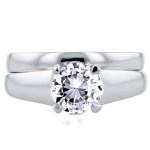 White Gold 1ct Round Moissanite Classic Solitaire Bridal Set - Handcrafted By Name My Rings™