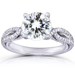 White Gold 1ct Round Moissanite Classic and 1/3ct TDW Diamond Ring - Handcrafted By Name My Rings™