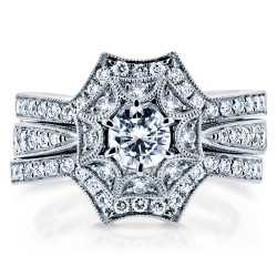 White Gold 1ct TDW Diamond 3-Piece Starry Bridal Rings Set - Handcrafted By Name My Rings™