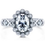 White Gold 1ct TGW Forever Brilliant Moissanite and Diamond Oval Vintage Ornate Ring - Handcrafted By Name My Rings™
