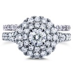 White Gold 2ct TDW Round Diamond Double Halo Cluster Cathedral Bridal Rings - Handcrafted By Name My Rings™