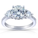 White Gold 2ct TGW Moissanite and Diamond 3-Stone Engagement Ring - Handcrafted By Name My Rings™