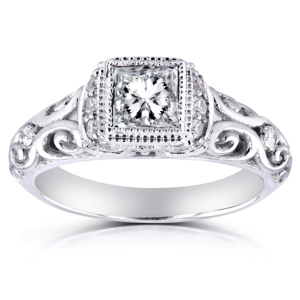 White Gold 3/4ct TDW Diamond Antique Engagement Ring - Handcrafted By Name My Rings™