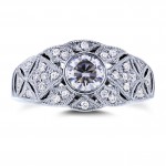 White Gold 5/8ct TCW Moissanite and Diamond Vintage Engagement Ring - Handcrafted By Name My Rings™