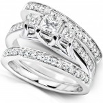 White Gold 7/8ct TDW Diamond 3-piece Bridal Ring Set - Handcrafted By Name My Rings™