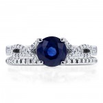 White Gold Blue Sapphire and 1/5ct TDW Diamond Crossover Bridal Set - Handcrafted By Name My Rings™