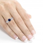White Gold Blue Sapphire and 1/5ct TDW Diamond Crossover Bridal Set - Handcrafted By Name My Rings™