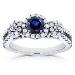 White Gold Blue Sapphire and 3/5ct TDW Diamond Three Stone Ring - Handcrafted By Name My Rings™