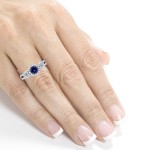 White Gold Blue Sapphire and 3/5ct TDW Diamond Three Stone Ring - Handcrafted By Name My Rings™
