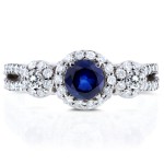 White Gold Blue Sapphire and 3/5ct TDW Diamond Three Stone Ring - Handcrafted By Name My Rings™