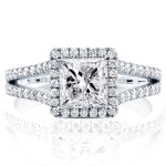 White Gold Certified 2 1/4ct TDW Princess Diamond Halo Long Split Shank Ring - Handcrafted By Name My Rings™