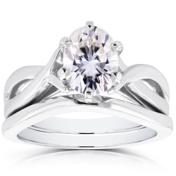 White Gold Forever Brilliant Oval Moissanite Solitaire Bridal Rings Set - Handcrafted By Name My Rings™