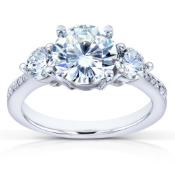 White Gold Forever One Moissanite and 3/5ct TDW Diamond Three Stone Engagemen - Handcrafted By Name My Rings™