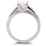 White Gold Moissanite and 1/2ct TDW Diamond Channel Band Engagement Ring - Handcrafted By Name My Rings™