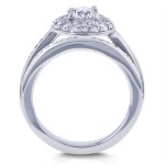 White Gold Moissanite and 3/5ct TDW Diamond Dome Double Halo Bridal Rings - Handcrafted By Name My Rings™