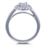 White Gold Moissanite and 4/5ct TDW Diamond Dome Double Halo 3-Ring Bridal Set - Handcrafted By Name My Rings™
