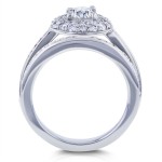 White Gold Moissanite and 4/5ct TDW Diamond Dome Double Halo 3-Ring Bridal Set - Handcrafted By Name My Rings™
