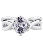 White Gold Oval 1 1/2ct Forever One DEF Moissanite Solitaire Bridal Set - Handcrafted By Name My Rings™