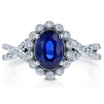 White Gold Oval Blue Sapphire and 1/4ct TDW Diamond Vintage Ring - Handcrafted By Name My Rings™