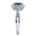 White Gold Oval Blue Sapphire and 1/4ct TDW Diamond Vintage Ring - Handcrafted By Name My Rings™