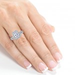 White Gold Radiant Cut Moissanite and 2/5ct TDW Halo Diamond 2-Piece Bridal R - Handcrafted By Name My Rings™