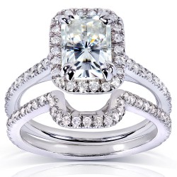 White Gold Radiant-cut Moissanite 1/2ct TDW Round-cut Diamond Bridal Set - Handcrafted By Name My Rings™