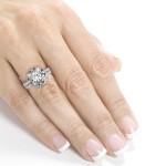 White Gold Round Moissanite and 1/2ct TDW Diamond 2-Piece Floral Antique Brid - Handcrafted By Name My Rings™