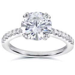 White Gold Round Moissanite and 1/5ct TDW Diamond Engagement Ring - Handcrafted By Name My Rings™