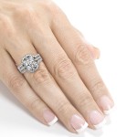 White Gold Round Moissanite and 5/8ct TDW Diamond 3-Piece Floral Antique Brid - Handcrafted By Name My Rings™