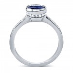 White Gold Round Sapphire and 1/4ct TDW Diamond Bezel Ring - Handcrafted By Name My Rings™