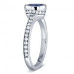 White Gold Round Sapphire and 1/4ct TDW Diamond Bezel Ring - Handcrafted By Name My Rings™