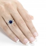 White Gold Round-cut Sapphire and 1/4ct TDW Diamond Floral Antique Ring - Handcrafted By Name My Rings™